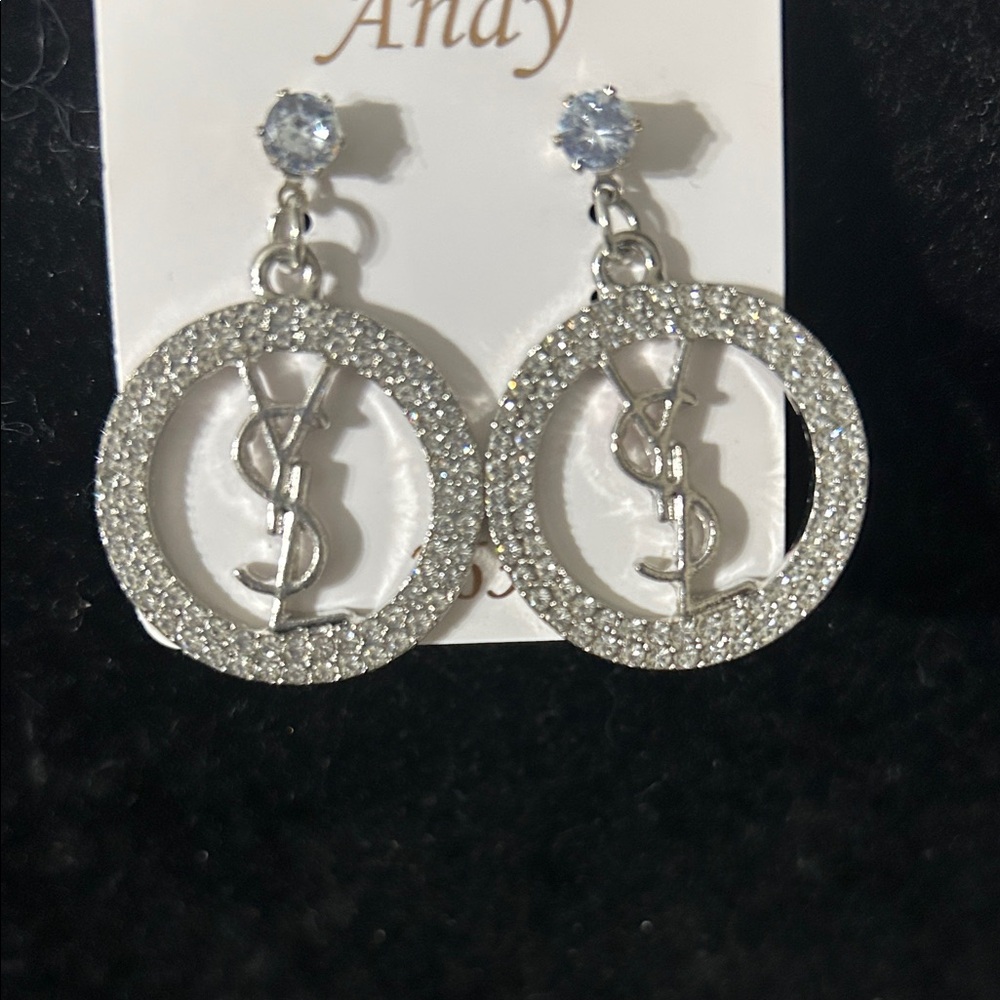 Silver Crystal Circle Earrings - Picture 2 of 2